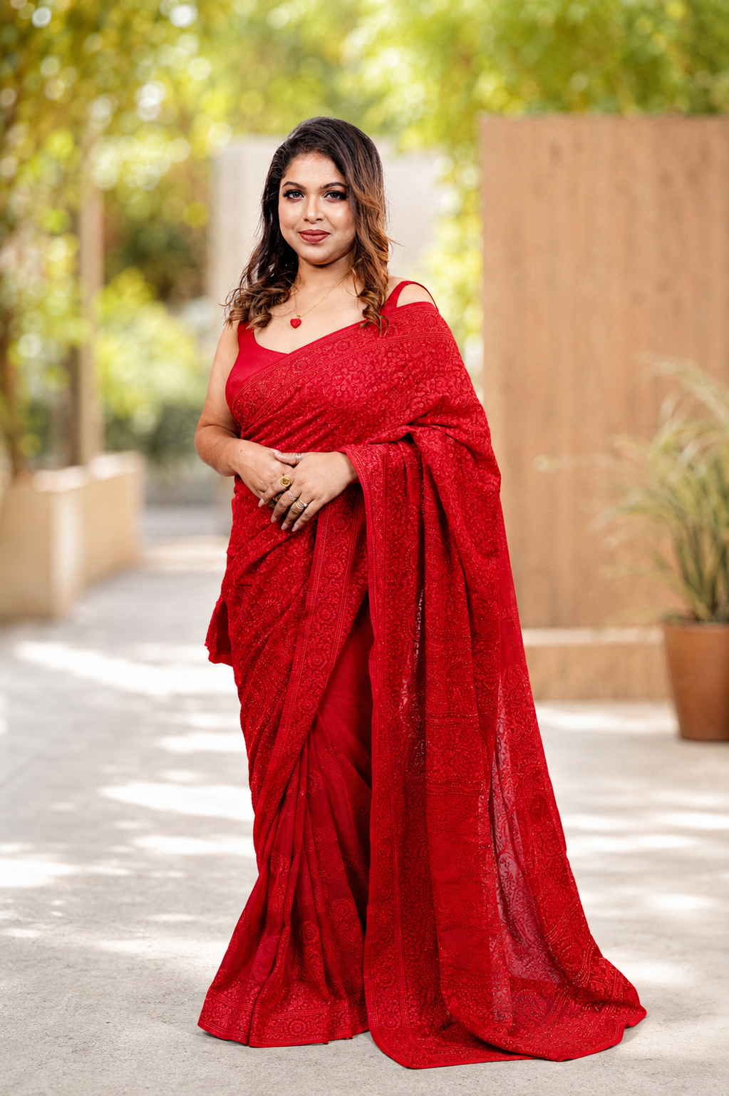 CHIKONKARI GEORGETTE (RED)