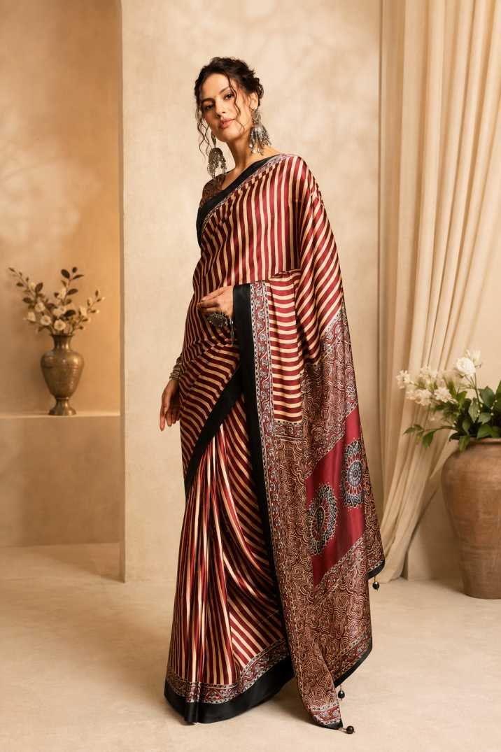 SEMI MODAL SILK ( WHITE AND MAROON)