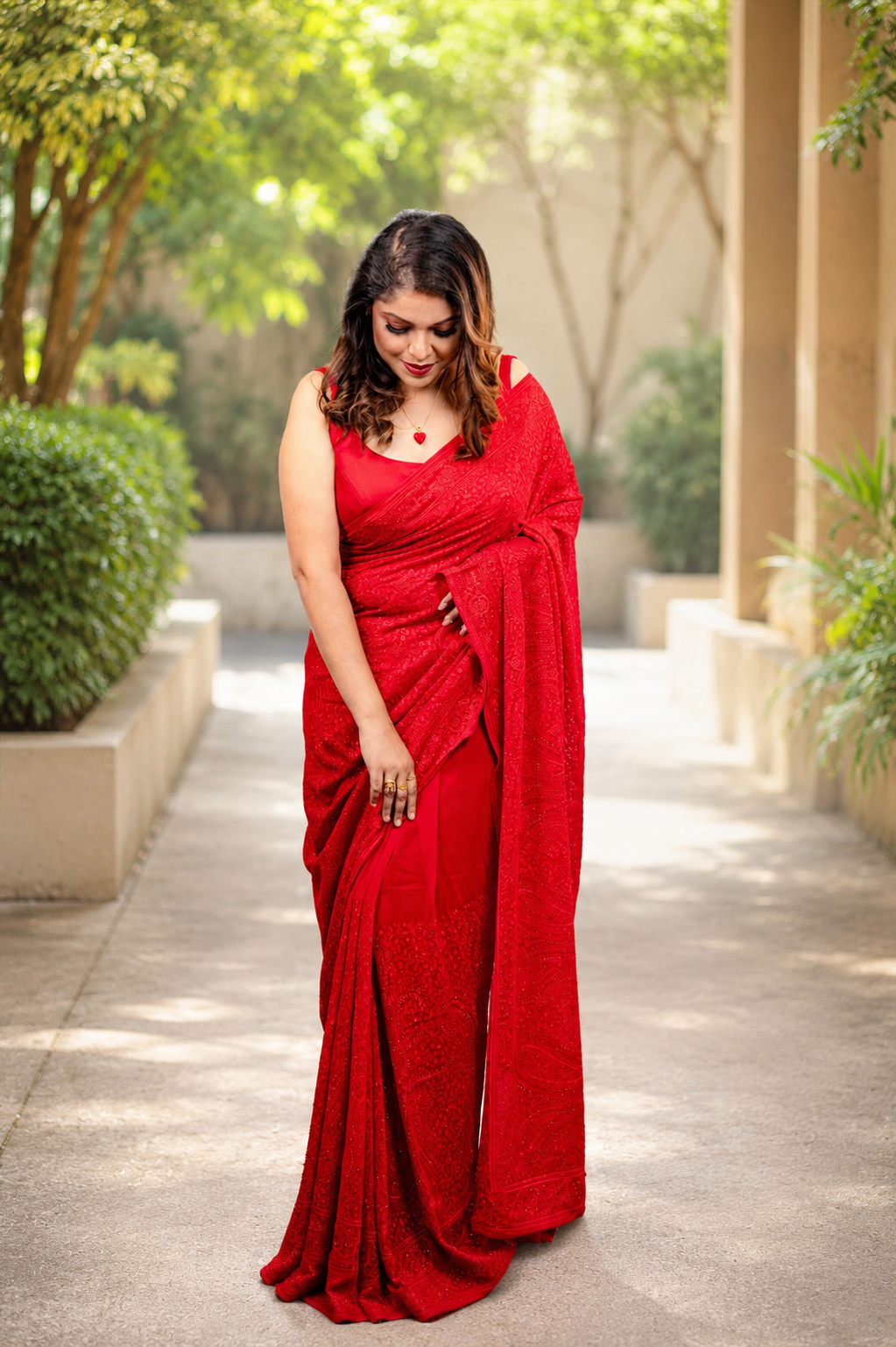 CHIKONKARI GEORGETTE (RED)
